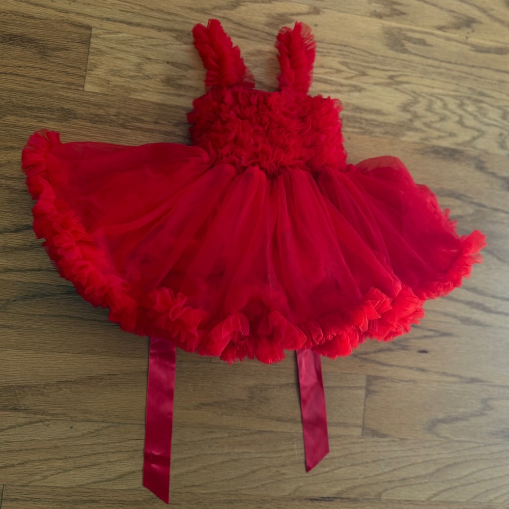 Ruffle Butts Red Tulle Baby Dress - Size 0-12 months - Picture 4 of 15